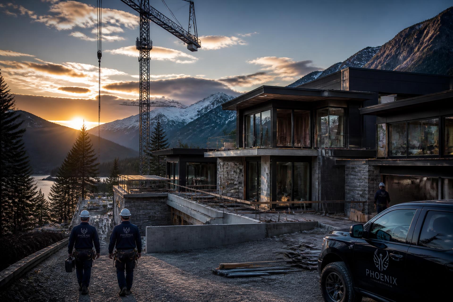 North Summit construction site in British Columbia at golden hour